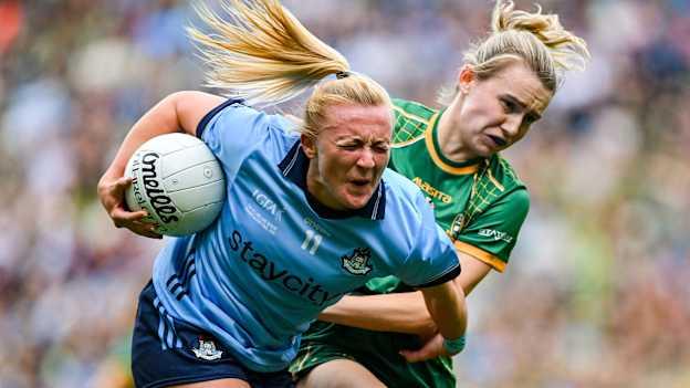 Carla Rowe, Dublin, and Mary Kate Lynch, Meath, in action at Croke Park. Photo by Shauna Clinton/Sportsfile