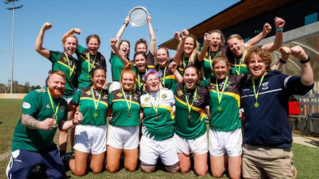 Wellington/Hutt Valley women's footballers celebrating their intermediate triumph in 2022. The intermediate football competitions have been popular additions to the championships since being introduced in 2018. Photo credit: An Astráil.