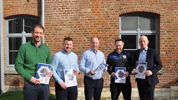 Pictured left to right at the launch of the Gaelic Games Europe 2024-2027 Strategic Development Plan were: Leinster GAA Learning & Development Manager, Jamie Queeney, Head of Operations for Gaelic Games Europe, Chris Collins, Leinster GAA Chairperson, Derek Kent, Gaelic Games Europe Chairperson, John Murphy, and GAA International Manager, Charles Harrison.