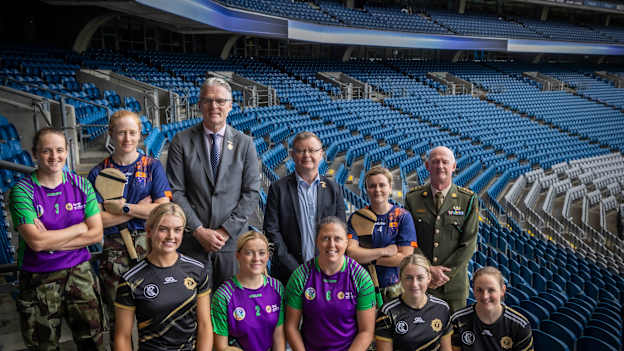 Inter-county camogie players including Cork's Gemma O'Connor pictured at the unveiling of the new Óglaigh na hÉireann GAA jerseys in Croke Park. 