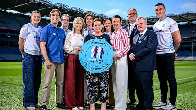 In attendance, from left, Dublin footballer Niamh Hetherton, Colin Regan, GAA and Fellow Global Brain Health Institute, Trinity College Dublin, Dr Seán O'Dowd, Clincal Lead, HSE National Dementia Services and Consultant Neurologist, Tallaght University Hospital, Freda McCague, Nuala Smyth, Martha MacCinna, Emma Flanagan, Paula McGonnell, Uachtarán Chumann Lúthchleas Gael Jarlath Burns, Minister of State for Older People at the Department of Health Kieran O'Donnell and Dublin hurler John Hetherton during the GAA and HSE ‘Understand Together’ event at Croke Park in Dublin. Photo by Shauna Clinton/Sportsfile
