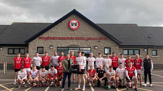 The Eoghan Rua senior hurlers pictured outside their clubhouse ahead of Sunday's Tyrone SHC Final. 