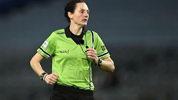 Referee Maggie Farrelly during the 2023 Currentaccount.ie LGFA All-Ireland Senior Club Championship final match between Ballymacarby of Waterford and Kilkerrin-Clonberne of Galway at Croke Park in Dublin. Photo by Piaras Ó Mídheach/Sportsfile