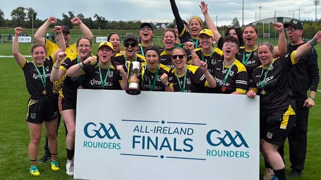 Galway City Rapparees celebrate after winning the All-Ireland Intermediate Women's GAA Rounders Final. 