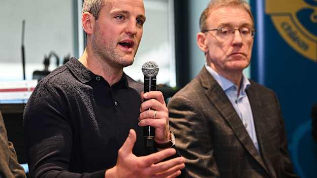 GAA Football Review Committee member Michael Murphy, left, speaking during a briefing of the GAA Football Review Committee at Croke Park in Dublin. Photo by Seb Daly/Sportsfile.