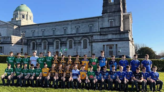 The Coláiste Mhuire footballers pictured in their club jersies ahead of the Hogan Cup Final.