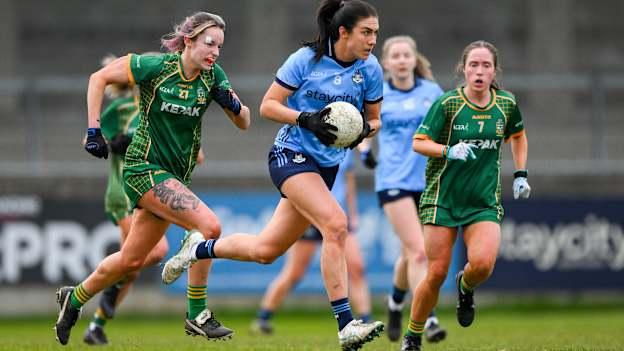 Éilish O'Dowd, Dublin, and Katie Bermingham, Meath, in National League action at Parnell Park. Photo by Ray McManus/Sportsfile