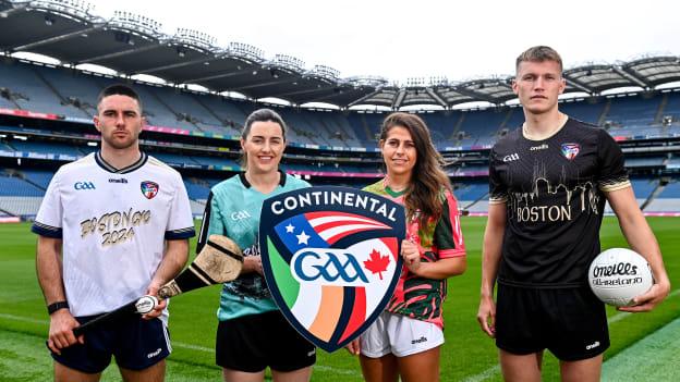 CYC ambassadors, from left, Galway hurler Evan Niland, former Dublin Ladies footballer Lyndsey Davey, Waterford camogie player Niamh Rockett and Armagh footballer Rian O'Neill at the CYC Launch 2024 at Croke Park.