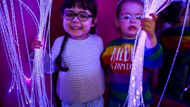 Croke Park today launched their Sensory Room with children from Child Vision. In attendence at the launch are McKenna Brady, left, and Ailbhe Healy, both age 4, from Dublin. Photo by David Fitzgerald/Sportsfile.