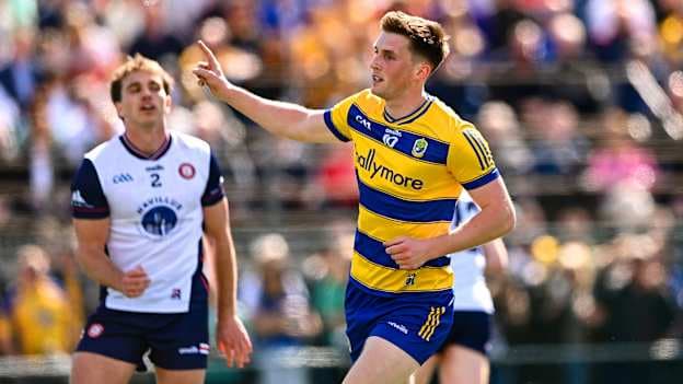 Dylan Ruane of Roscommon celebrates after scoring his side's third goal during the Connacht GAA Football Senior Championship quarter-final match between New York and Roscommon at Gaelic Park in New York, USA. Photo by Ben McShane/Sportsfile.