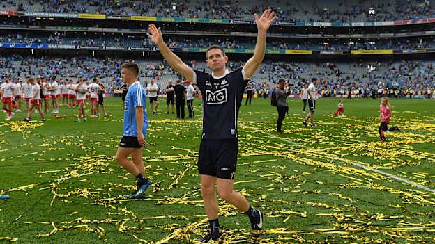 Dublin captain Stephen Cluxton waves to fans after the GAA Football All-Ireland Senior Championship Final match between Dublin and Tyrone at Croke Park in Dublin. Photo by Brendan Moran/Sportsfile.