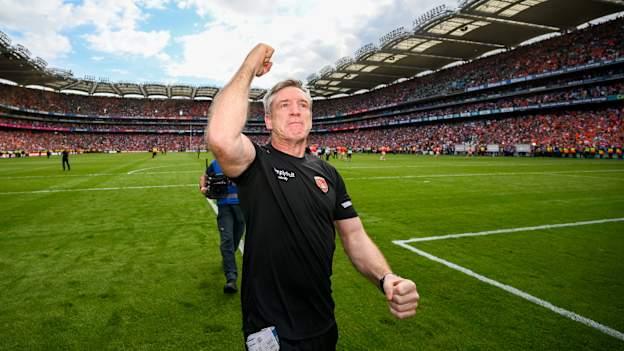 Armagh manager Kieran McGeeney celebrating at Croke Park. Photo by Ramsey Cardy/Sportsfile