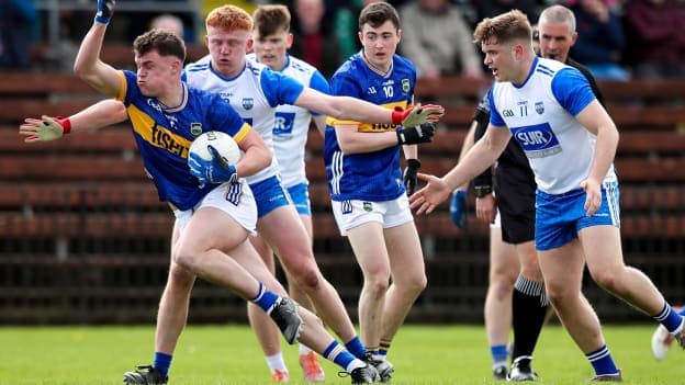 Cathal Deely, Tipperary, and Willie Beresford, Waterford, in Munster SFC action at Fraher Field. Photo by Michael P Ryan/Sportsfile