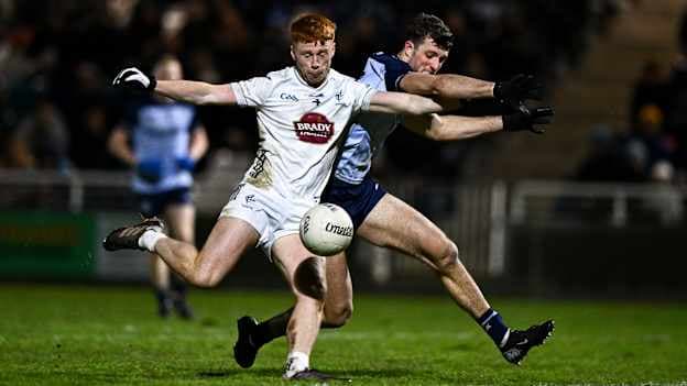 Harry O'Neill, Kildare, and Cillian Dunne, Dublin, in Dioralyte O'Byrne Cup semi-final action. Photo by Ben McShane/Sportsfile