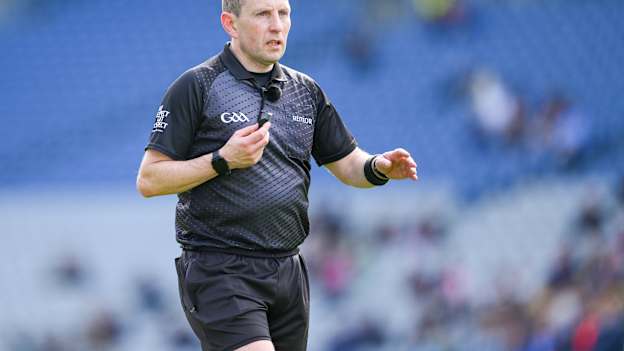 Referee Derek O'Mahoney during the 2024 GAA Football All-Ireland Senior Championship Round 1 match between Dublin and Roscommon at Croke Park in Dublin. Photo by Ray McManus/Sportsfile.
