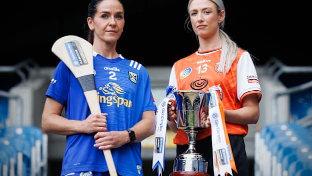 Cavan's Roisin O'Keeffe and Armagh's Rachael Trainor pictured at the 2026 Glen Dimplex All-Ireland Camogie Championship Final Media Day, Croke Park. ©INPHO/James Crombie