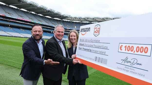 Pictured left to right in Croke Park are Brian Huseman (Amazon VP), Peter McKenna (GAA Commercial and Croke Park Stadium Director), and Alison Dunn (Amazon Ireland).