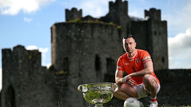 Aidan Forker of Armagh poses for a portrait during the launch of the GAA Football All-Ireland Senior Championship at Trim Castle in Trim, Meath. Photo by Ramsey Cardy/Sportsfile.