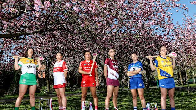 Offaly's Orlagh Phelan, Derry's Rachel McAllister, Cork's Laura Hayes, Galway's Carrie Dolan, Laois' Líadan Fennell and Roscommon's Rachel Fitzmaurice gathered in Dublin in advance of the Very Camogie League Finals 2025 taking place this weekend. This year’s Division 2A and 1A finals will take place at Semple Stadium, Thurles on Sunday, April 13, and the Division 3A final scheduled for Saturday, April 12 in Kinnegad. Tickets are available through The Camogie Association - camogie.ie Mandatory Credit ©INPHO/Dan Sheridan.