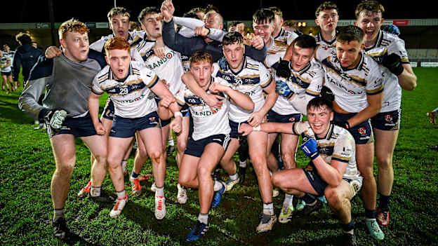 Ulster University players celebrating following the 2024 Electric Ireland Sigerson Cup Final. Photo by Brendan Moran/Sportsfile