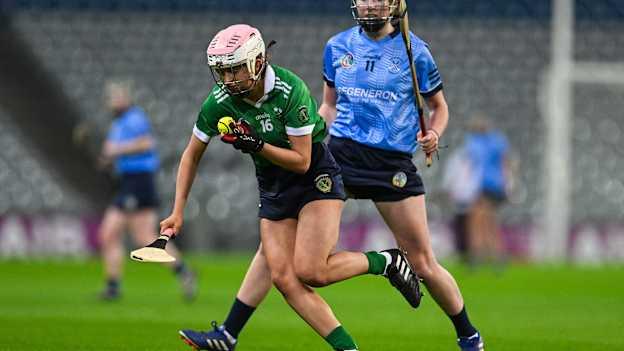 Cora Kenny, Sarsfields, and Joanne Egan, Truagh Clonlara, in AIB All-Ireland Senior Club Camogie Final action at Croke Park. Photo by Stephen Marken/Sportsfile