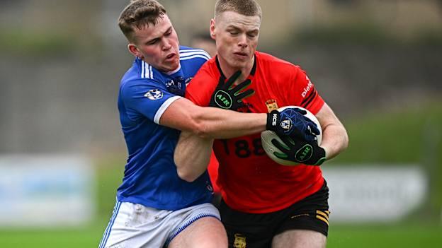 Mathew Costello, Dunshaughlin, and Jack Geoghegan, St Loman’s, in AIB Leinster Club SFC action. Photo by Seb Daly/Sportsfile