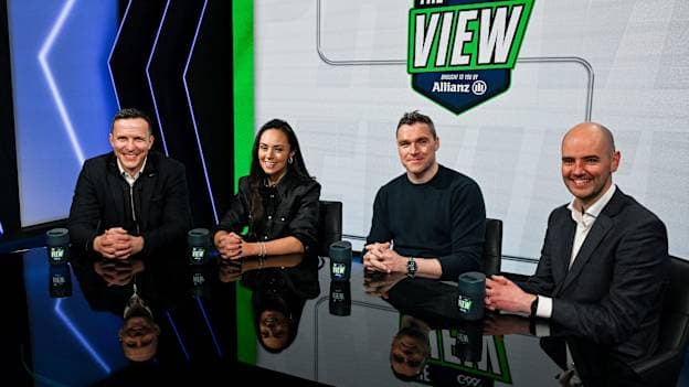 Mark Brennan, CMO Allianz Ireland, left, Aisling O'Reilly and Paddy Andrews, Presenters, and Noel Quinn, Head of GAA+ and GAA Marketing, right, at the GAA+ launch of The VIEW brought to you by Allianz at Croke Park in Dublin. Photo by Ray McManus/Sportsfile.