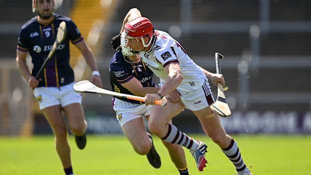 Conor Whelan of Galway is tackled by Niall Murphy of Wexford during the Leinster GAA Senior Hurling Championship Round 5 match between Wexford and Galway at Chadwicks Wexford Park in Wexford. Photo by Ray McManus/Sportsfile
