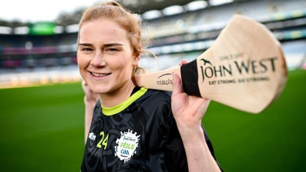 John West Féile and Ambassador Waterford camogie player Beth Carton pictured at the launch of the John West Féile 2024 at Croke Park. Photo by Ramsey Cardy/Sportsfile