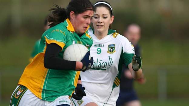 Nora Stapleton, Donegal, in action against Caitriona O'Shaughnessy, Meath in the 2008 TG4 LGFA Senior Championship Relegation Play-Off. Picture credit: Oliver McVeigh / SPORTSFILE