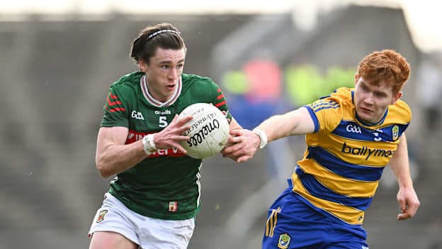Sam Callinan, Mayo, and Colm Neary, Roscommon, in Allianz Football League action last month.  Photo by Paul Phelan/Sportsfile