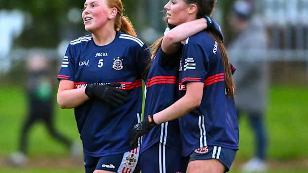 Kilkerrin-Clonberne players celebrate after their side's victory in the AIB LGFA All-Ireland Senior Club Championship semi-final match between Clann Eireann of Armagh and Kilkerrin Clonberne of Galway at Clann Éireann GAA Club in Lurgan, Armagh. Photo by Shauna Clinton/Sportsfile.