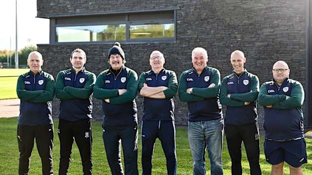 Management during the 2026 Ireland Hurling/Shinty photoshoot at the GAA National Games Development Centre in Abbotstown, Dublin. Photo by Piaras Ó Mídheach/Sportsfile .