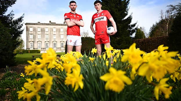 Ciaran Downey of Louth, left, and Paul Cassidy of Derry during an Allianz National League media event at The Palace Demesne in Armagh. Photo by Ramsey Cardy/Sportsfile.