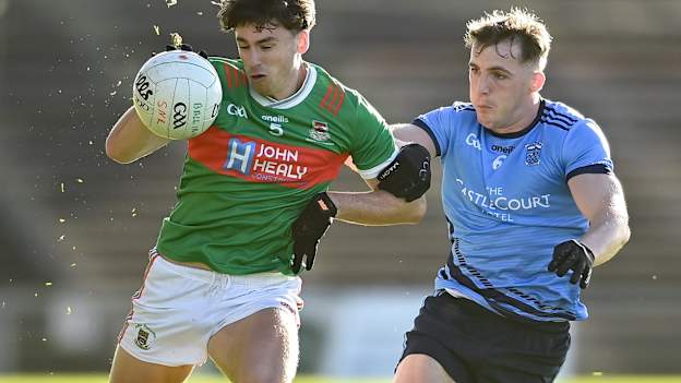 Sam Callinan of Ballina Stephenites in action against Eoghan McLaughlin of Westport during last weekend's drawn Mayo County Senior Club Football Championship final match between Ballina Stephenites and Westport at Hastings Insurance MacHale Park in Castlebar, Mayo. Photo by David Fitzgerald/Sportsfile