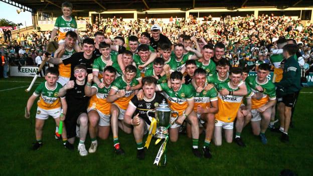 Offaly players celebrating at UPMC Nowlan Park. Photo by Ray McManus/Sportsfile