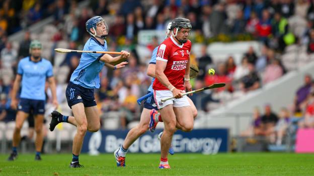Darragh Fitzgibbon, Cork, and Brian Hayes, Dublin, in All-Ireland SHC Quarter-Final action at FBD Semple Stadium. Photo by Ray McManus/Sportsfile