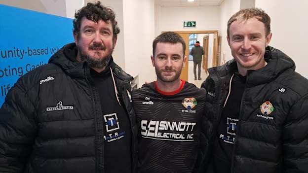 From left: Denis Sheahan, Emmet Loughran and James Breen, who were all part of the New York set-up who made the trip for the Higher Education finals.