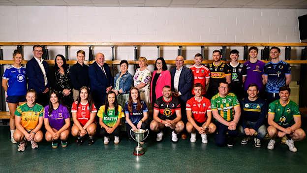 In attendance at the Comórtas Peile na Gaeltachta 2025 National launch at Croke Park in Dublin, are back, from left, Saoirse Ní Bhriain of Naomh Abán, Cork, Gearóid Mac Donncha of Raidió na Gaeltachta, Niamh Seoighe, Shane Walsh of TG4, Cathal Seoighe of Comórtas Peile na Gaeltachta, Áine Uí Choinn of Cathaoirleach Choiste Náisiúnta na Gaeilge, Méabh Quinn of Cumann Pheil na mBan, Michelle Ní Chróinín of Údarás na Gaeltachta, Dónal Ó Laoire of Comórtas Peile na Gaeltachta, Diarmuid Ó Cuirrín of An Seanphobal, Waterford, Evan Ó Flatharta of Naomh Anna Leitir Móir, Galway, Gavin Mac Aindriú of Cill Chomáin, Mayo Fergal Ó Griffín of Lios Pól, Kerry, Adam Ó Néill of Bhulf Tón, Meath and Oisín Ó Conbhuí of Na Gaeil Óga, Dublin, with, front, from left, Ali Sherlock of Clann na nGael, Meath, Labhraín Nic Aoidh of Bhulf Tón, Meath, Clíona Ní Mhuirithe of Béal an Mhuirthead, Mayo, Louise Ní Dhochartaigh of Naomh Columba, Donegal Adam Ó Néill of Bhulf Tón, Meath, Aisling Ní Aogáin of Na Gaeil Óga, Dublin, James Ó Flatharta of An Cheathrú Rua, Galway, Séamus Ó Domhnaill of Béal an Mhuirthead, Mayo, Fergal Ó Griffín of Lios Pól, Kerry, Pádraig Ó Tiarnáin of Clann na nGael, Meath and Éamonn Óg Ó Donnchadha of Clann na nGael, Meath. Photo by Brendan Moran/Sportsfile