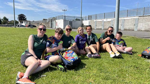 Happy children and coaches at the 2024 Carlow GAA Inclusive Kellogg's Cúl Camp. 