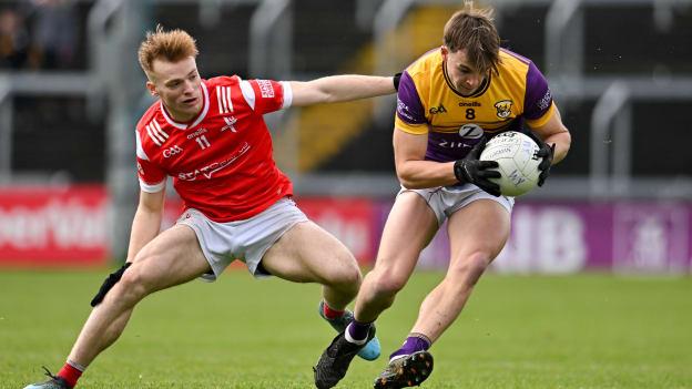 Liam Coleman of Wexford in action against Ciaran Keenan of Louth during the Leinster GAA Football Senior Championship quarter-final match between Louth and Wexford at Laois Hire O’Moore Park in Portlaoise, Laois. Photo by Sam Barnes/Sportsfile.