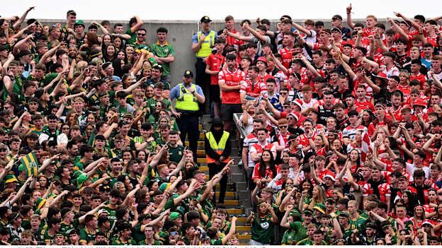 Supporters on Hill 16 during the Leinster GAA Football Senior Championship final match between Louth and Meath at Croke Park in Dublin. Photo by Ramsey Cardy/Sportsfile.