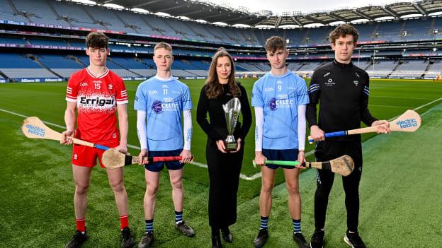 In attendance, from left, Derry hurler Ruairí Ó Mianáin, Dublin Celtic Challenge hurler Callum Dee, Aiste Petraityte, Brand and Sponsorship manager at Electric Ireland, Dublin Celtic Challenge hurler Scott Cassidy Walker and Sligo hurler Tony O'Kelly-Lynch during the launch of the Electric Ireland Celtic Challenge at Croke Park in Dublin. Photo by Ben McShane/Sportsfile