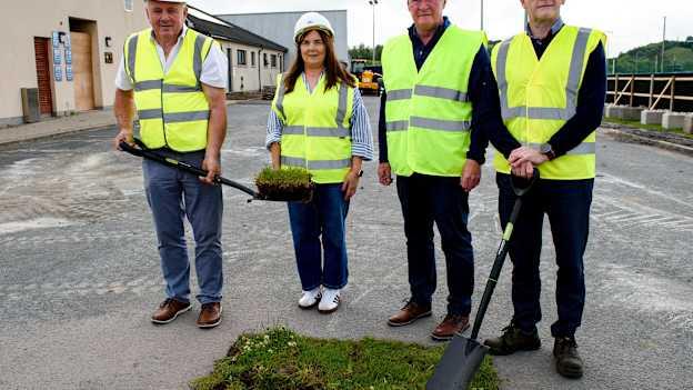 Chairman of Monaghan GAA County Board Declan Flanagan, left, with, Mary McEneaney, Communications Officer, Brendan Casey, Central Council Delegate and Michael Carroll, Planning & Training Officer, as they turned the sod at the new high performance centre extension at the VBC Monaghan GAA Centre of Excellence, Cloghan in Monaghan. Photo by Rory Geary/Sportsfile