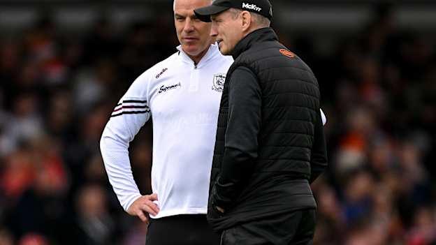 Galway manager Pádraic Joyce and Armagh boss Kieran McGeeney pictured before last month's All-Ireland SFC clash at Markievicz Park. Photo by Brendan Moran/Sportsfile