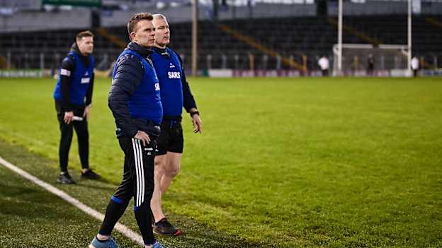Sarsfields' manager Johnny Crowley and selector Diarmuid O'Sullivan. Photo by Piaras Ó Mídheach/Sportsfile
