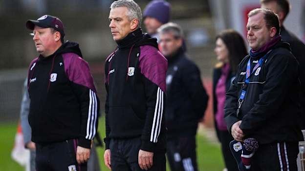 John Concannon, Pádraic Joyce, and Mickey Graham pictured before Galway's Allianz Football League game against Derry. Photo by Ramsey Cardy/Sportsfile