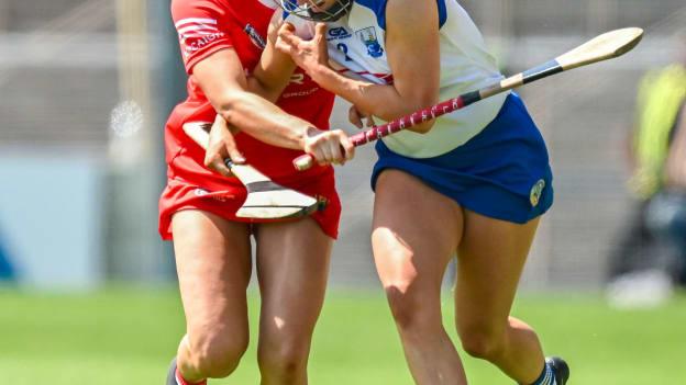 Keeley Corbett Barry, Waterford, and Laura Hayes, Cork, in Munster Senior Camogie Final action. Photo by Brendan Moran/Sportsfile