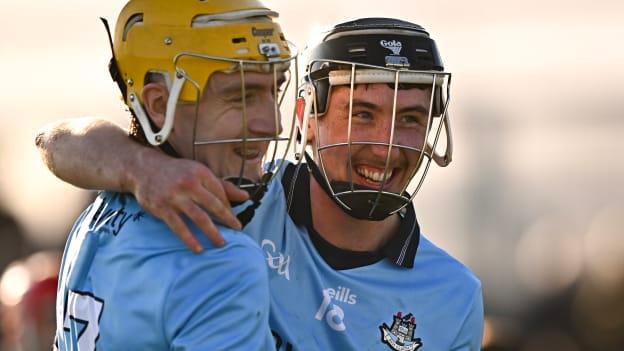 Seán Gallagher, right, and Daire Gray of Dublin after their side's victory in the Allianz Hurling League Division 1 Group B match between Antrim and Dublin at Corrigan Park in Belfast. Photo by Ramsey Cardy/Sportsfile