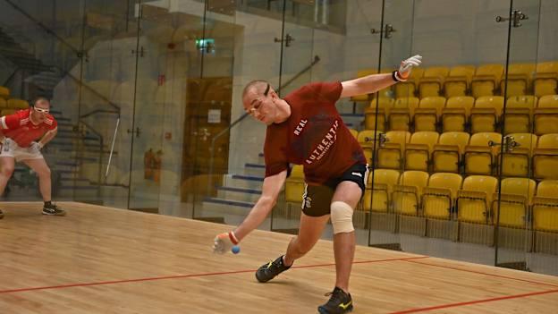 Robbie McCarthy in action at the World Handball Championships Doubles trials. McCarthy and Joe McCann (Mayo) will be the official Irish representatives in the Men's Open Doubles.